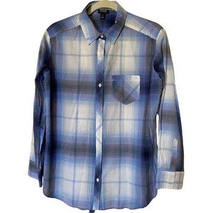 A.N.A. A New Approach Blue and White Plaid Shirt Buttoned Women's Size M Cotton